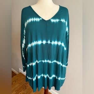 NWT Lane Bryant Teal Tie Dye Split Sleeve Top - Plus Size 22/24